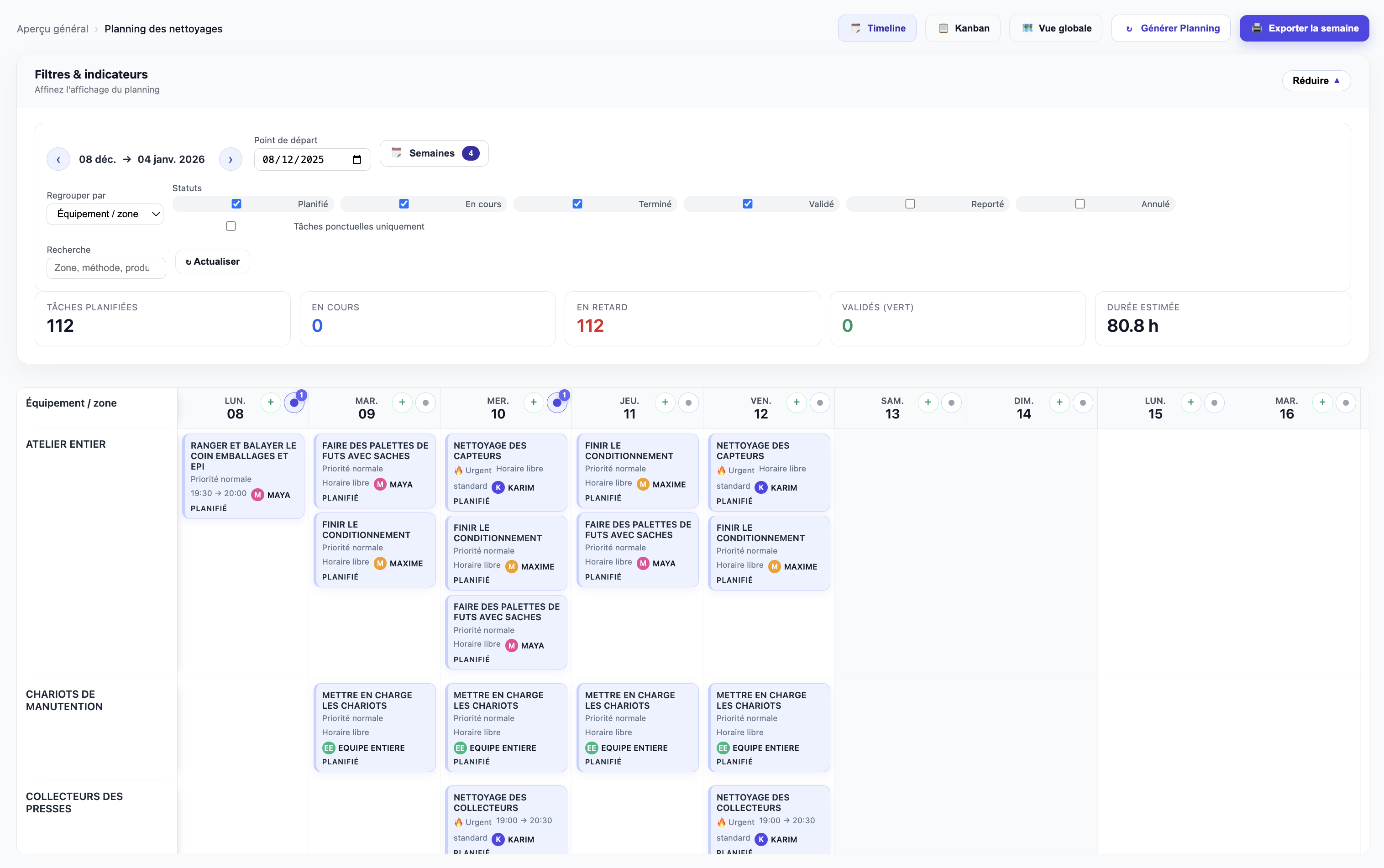 Planning de nettoyage - Surgente